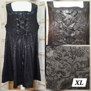 Elegant Black Lace-Up Midi Dress